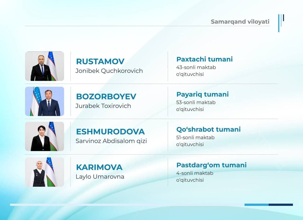 PASTDARG‘OMLIK PEDAGOG "YIL O'QITUVCHISI"