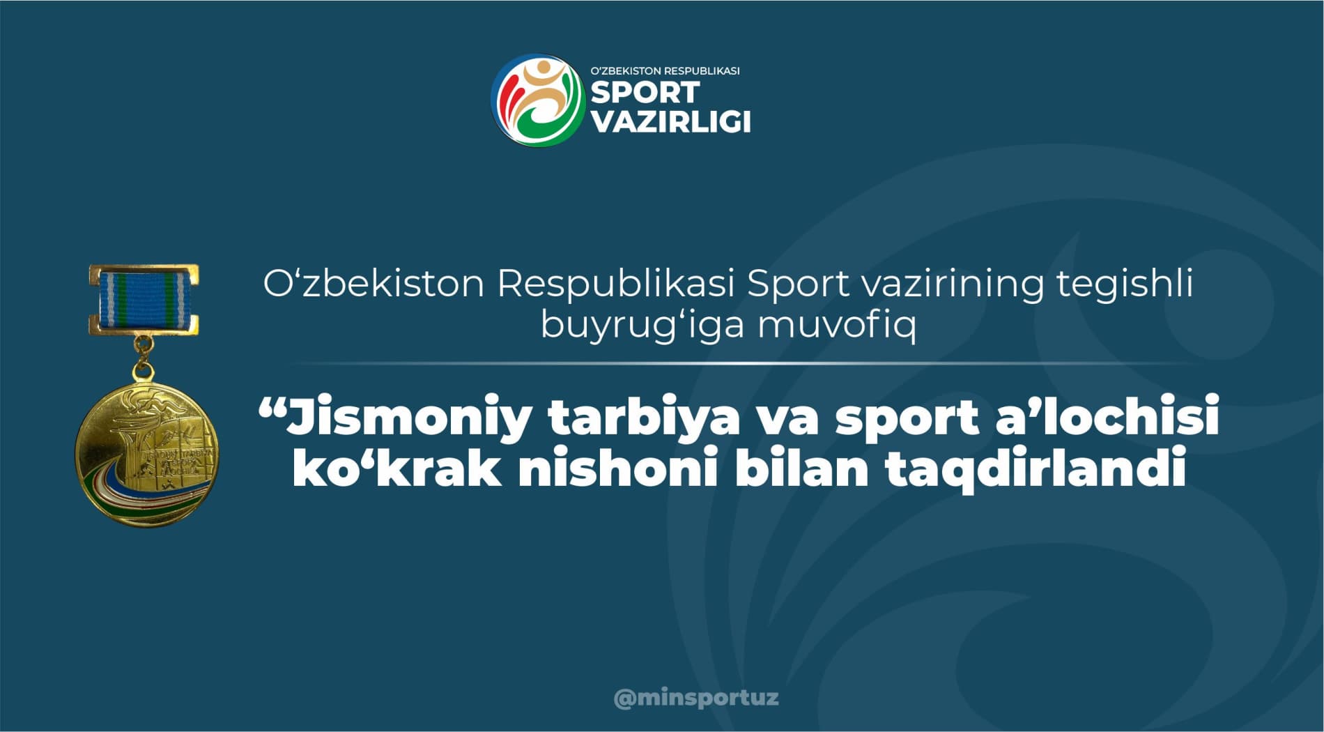 “Jismoniy tarbiya va sport a’lochisi ko‘krak nishoni bilan taqdirlandi