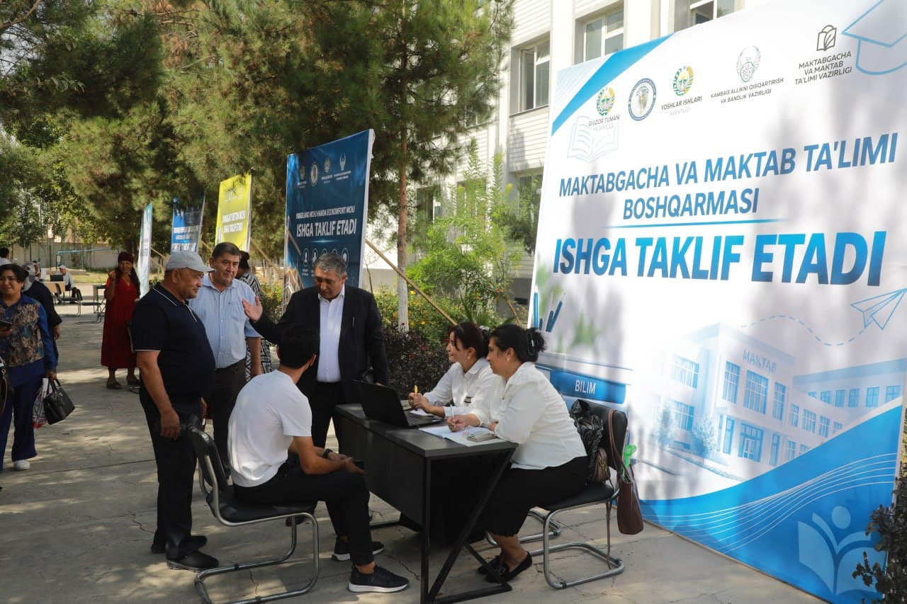 G‘uzor tumanida bo‘sh ish o‘rinlari mehnat yarmarkasi o‘tkazildi: yuzlab fuqarolarning bandligi ta’minlanmoqda