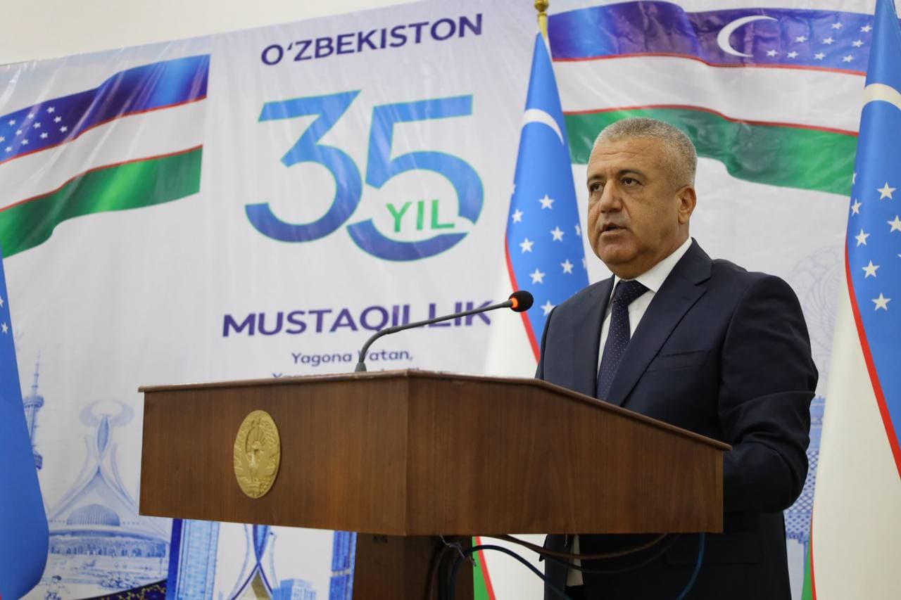 Mirishkor tumani hokimi Fayzullo G‘ulomovning O‘zbekiston Respublikasi davlat mustaqilligining 35 yilligi munosabati bilan bayram tabrigi