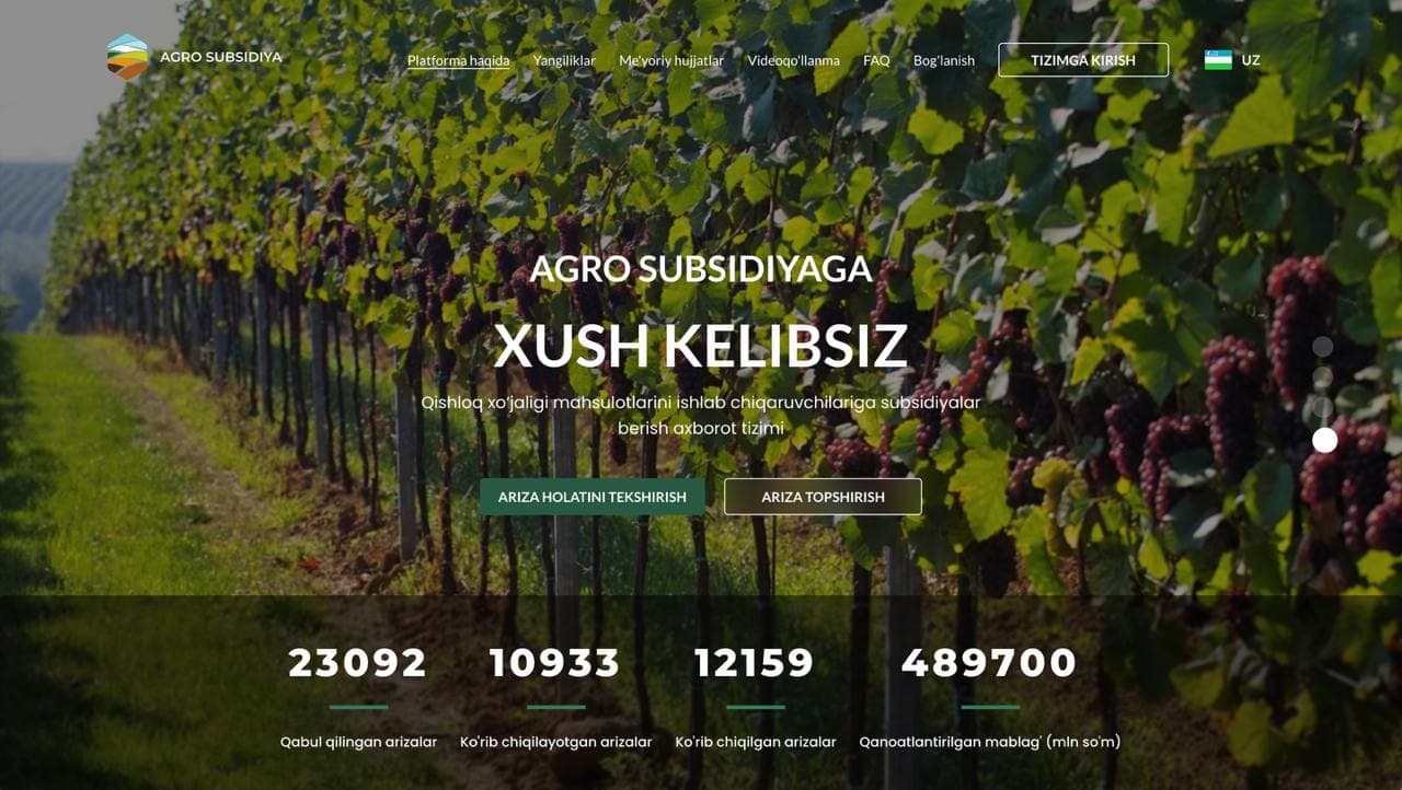 “Agrosubsidiya” axborot tizimida yangi subsidiya xizmati joriy qilindi