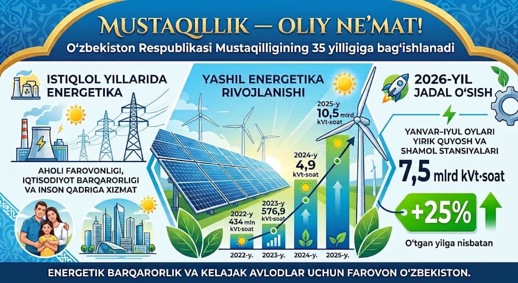 35 yillik taraqqiyot: Yangi O‘zbekiston energetikasining yuksalish yo‘li