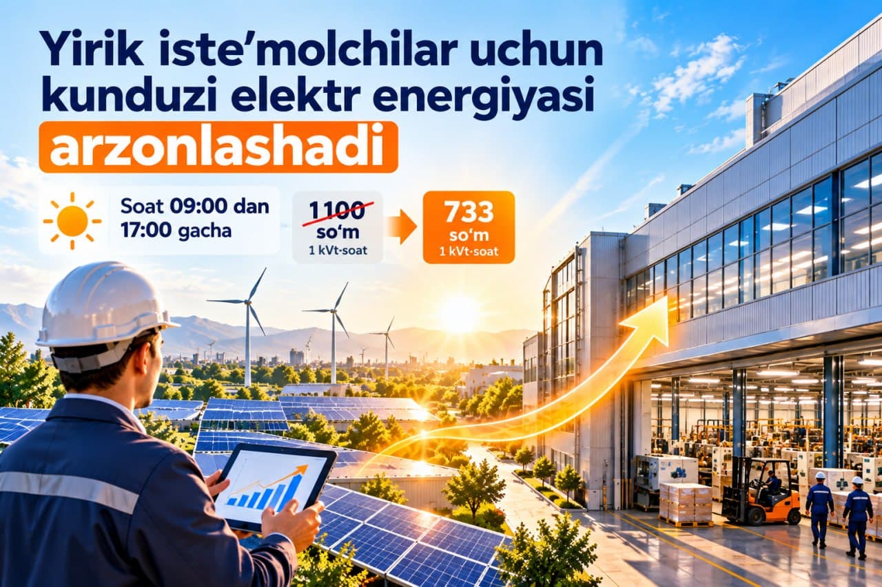 Yirik iste’molchilar uchun kunduzi elektr energiyasi arzonlashadi
