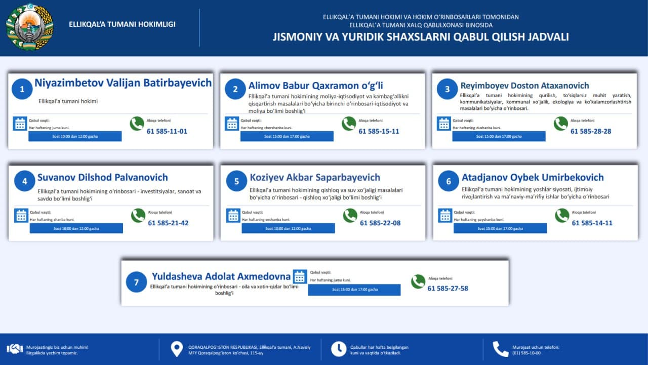 Qabul kunlari va vaqtlari