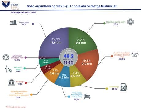 2025-yilning I-choragida soliq tushumlari 48 trln so‘mdan oshdi