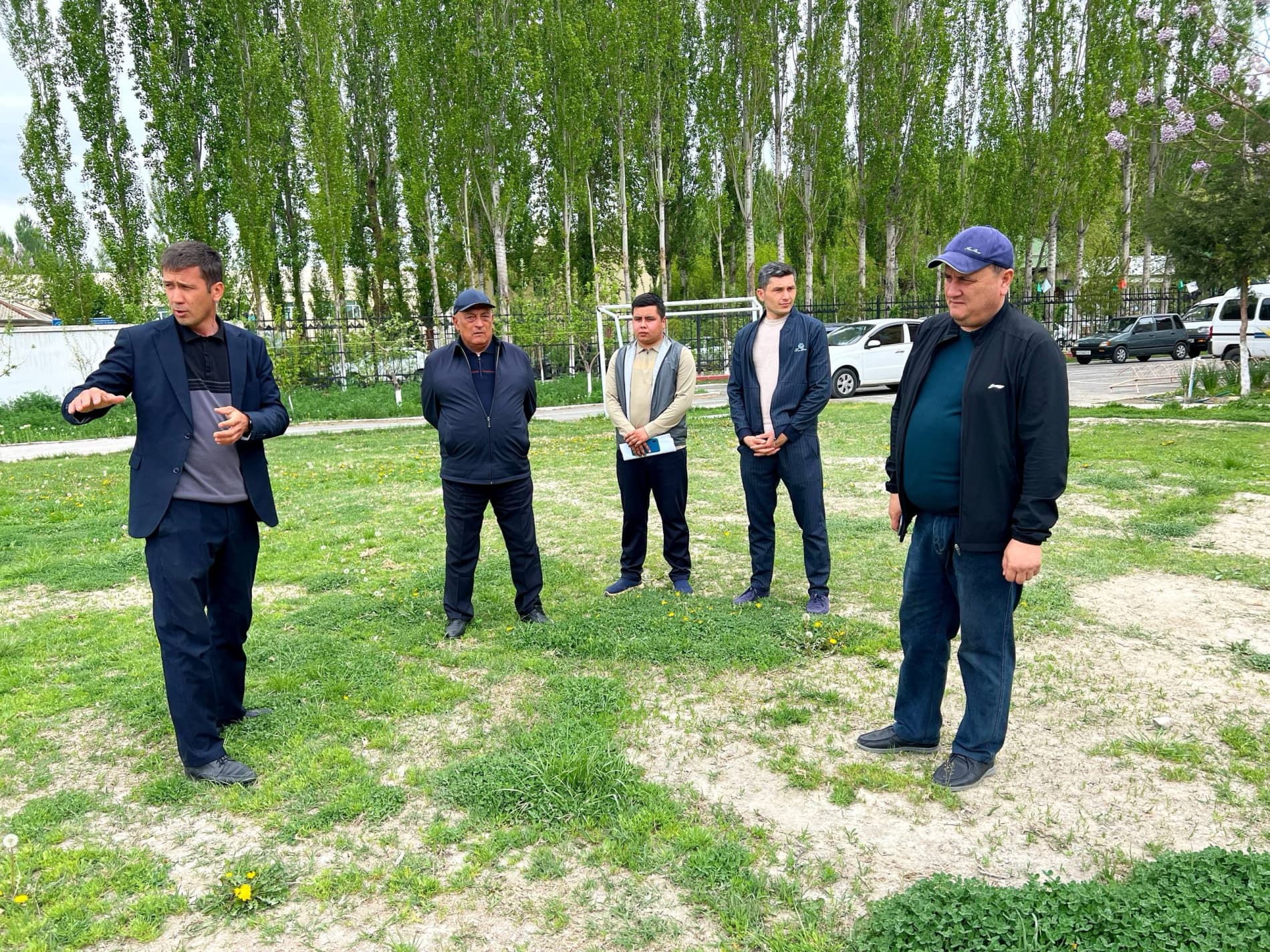 Football field of a sports school in Fergana district studied