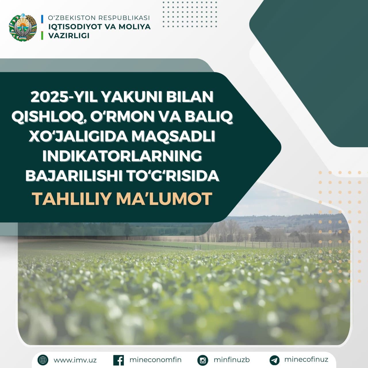 2025-yil yakuni bilan qishloq, oʻrmon va baliq xoʻjaligida maqsadli indikatorlarning bajarilishi toʻgʻrisida tahliliy maʼlumot