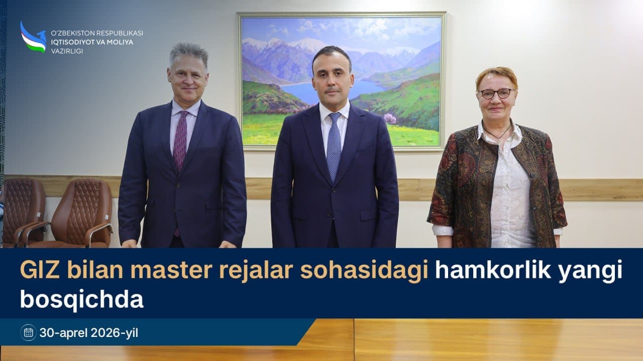 Germaniya xalqaro hamkorlik tashkiloti (GIZ) bilan O‘zbekiston hududlarida master rejalar bo‘yicha yashil iqtisodiy rivojlanishni kuchaytirish yoʻnalishida 9 mln yevro grant jalb qilish yuzasidan kelishuv imzolandi