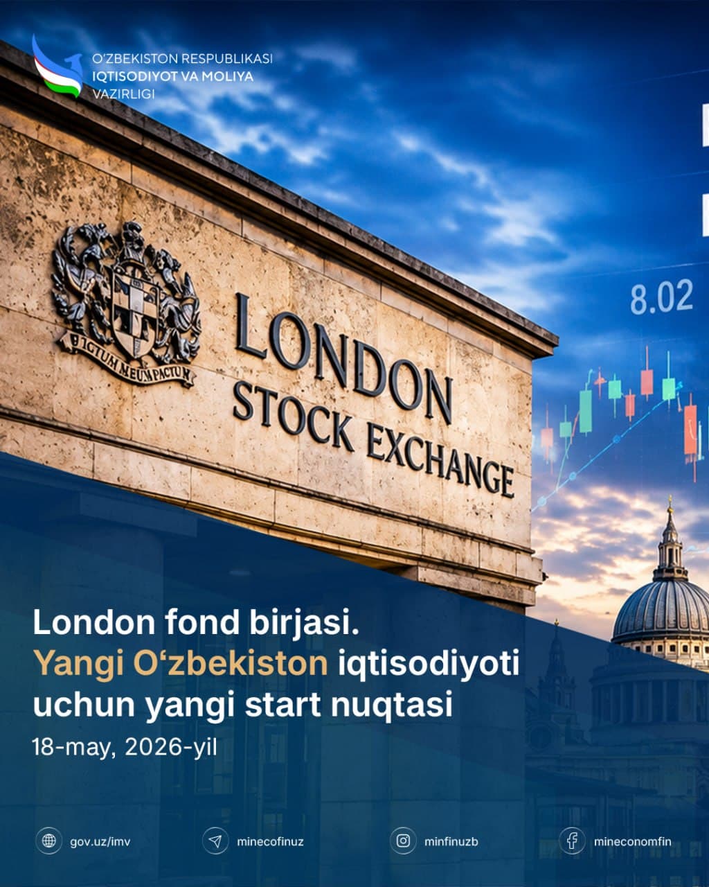 London fond birjasi. 18-may, 2026-yil. Yangi O‘zbekiston iqtisodiyoti uchun yangi start nuqtasi.