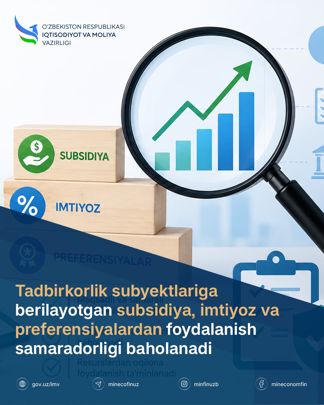 Tadbirkorlik subyektlariga berilayotgan subsidiya, imtiyoz va preferensiyalardan foydalanish samaradorligi baholanadi