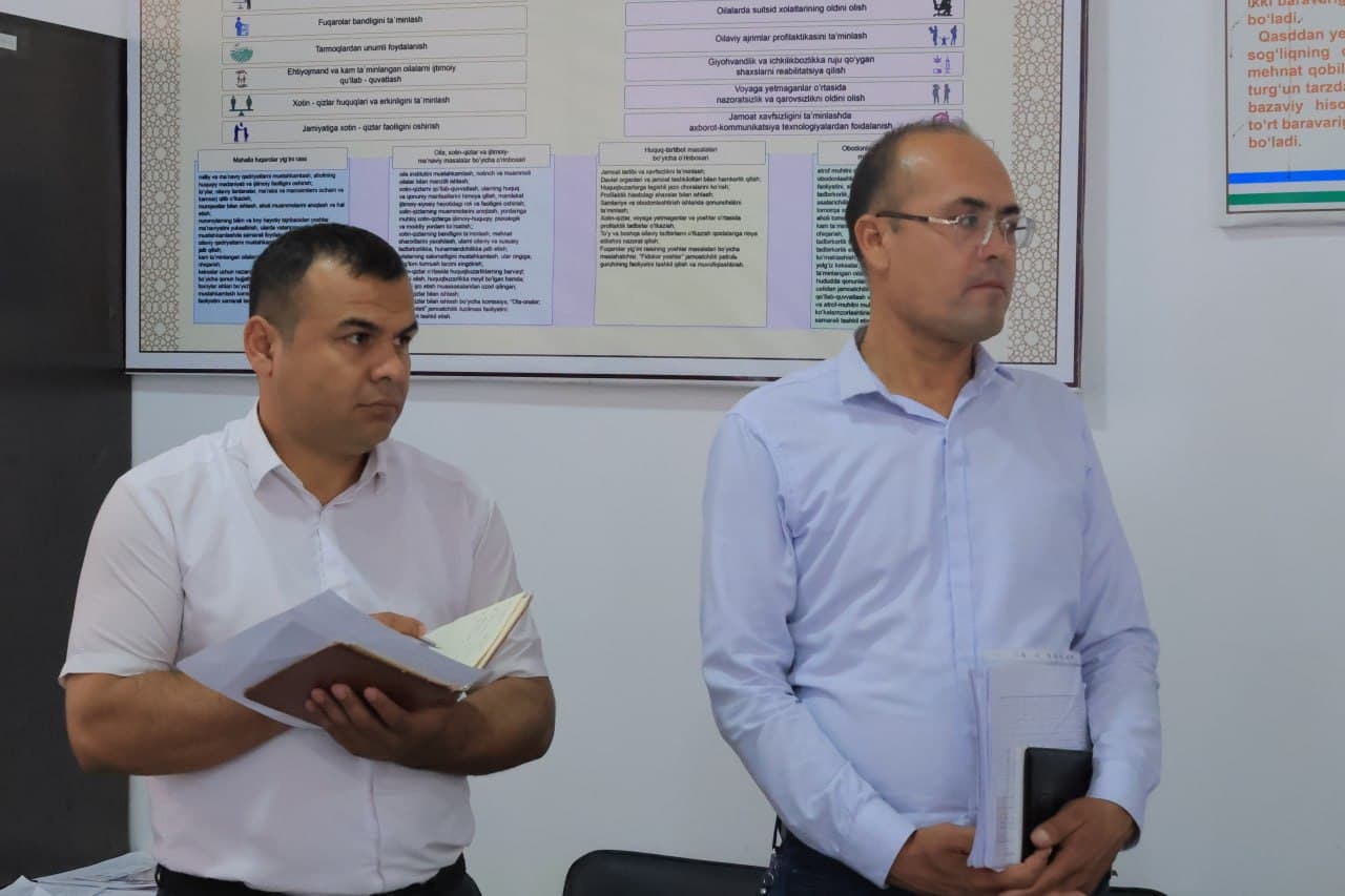"O'ZBEKISTON" HAMDA "GEOFIZKA" MAHALLALARIDA AHOLI BANDLIGINI TA'MINLASH VA KAMBAG'ALLIKNI QISQARTIRISH MASALALARI MUHOKAMA QILINDI
