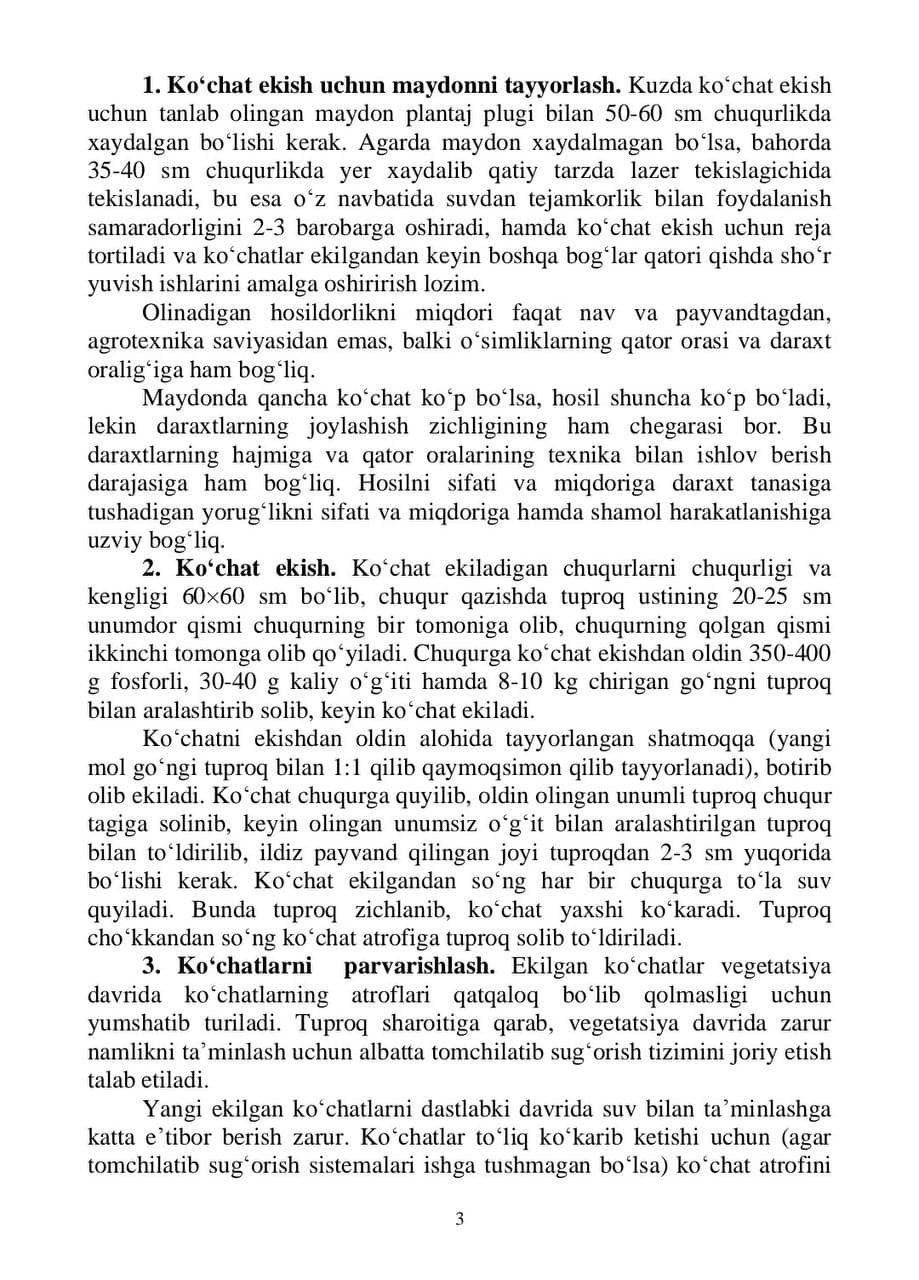 Andijon viloyatida bog‘ va tokzorlar barpo etish bo‘yicha tavsiyalar