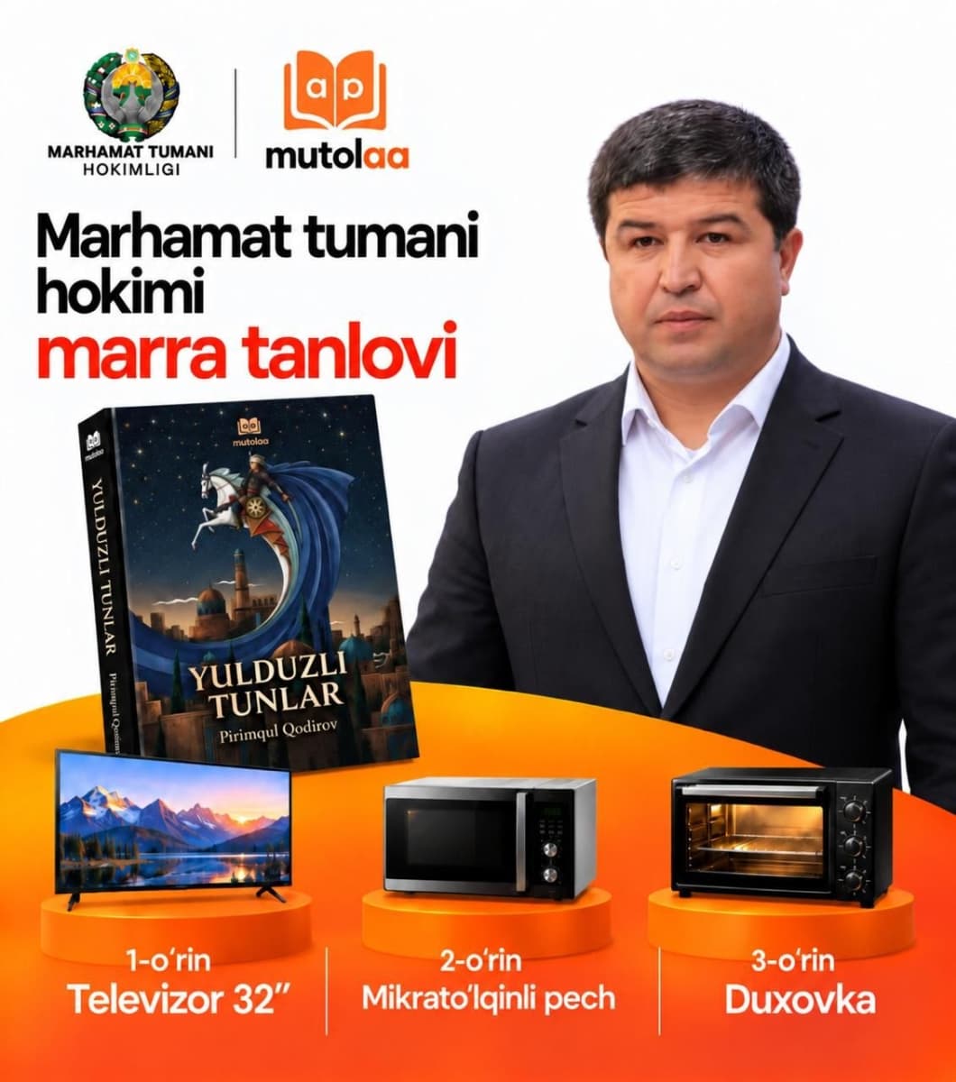 Marhamat tumani hokimi Ilyosbek Umrzaqov - oʻz marra marafonini e’lon qilmoqda.
