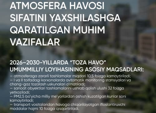 Atmosfera havosi sifatini yaxshilashga qaratilgan muhim vazifalar belgilandi