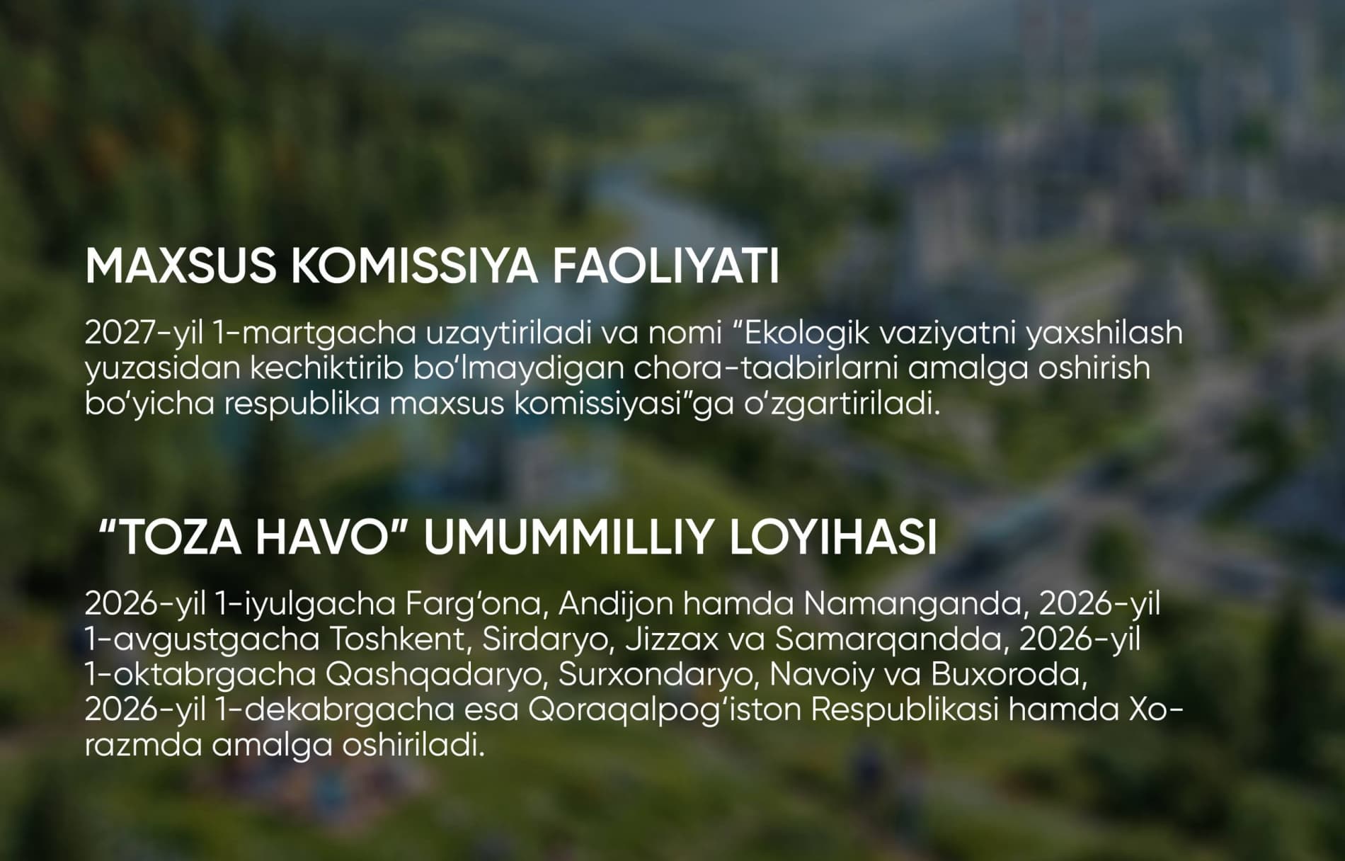 Atmosfera havosi sifatini yaxshilashga qaratilgan muhim vazifalar belgilandi