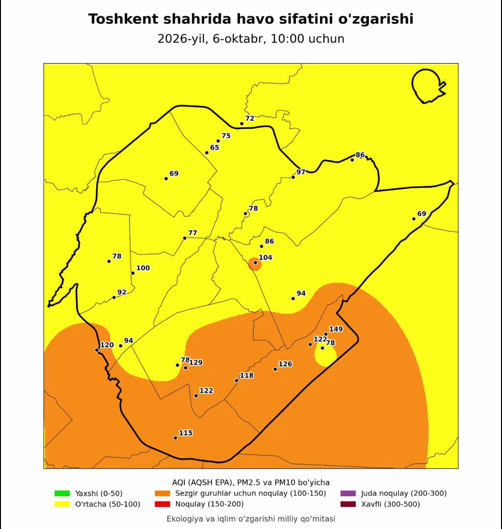 Air Quality in Tashkent Rated as “Moderate” on 7 October