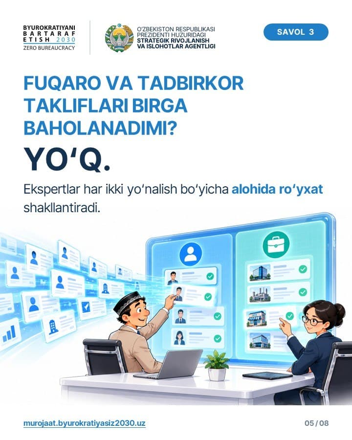 "Byurokratiyasiz O‘zbekiston" jamoatchilik tashabbusi bo‘yicha sizni qiziqtirgan savollarga javoblar bir joyda!