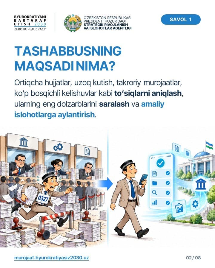 "Byurokratiyasiz O‘zbekiston" jamoatchilik tashabbusi bo‘yicha sizni qiziqtirgan savollarga javoblar bir joyda!