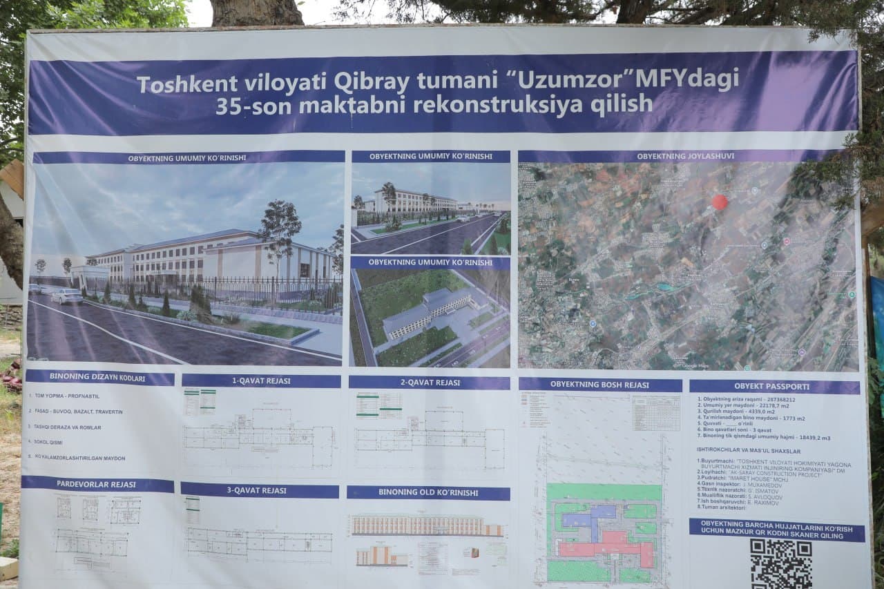 Tuman hokimi maktabdagi qurilish jarayonlarini ko’zdan kechirdi