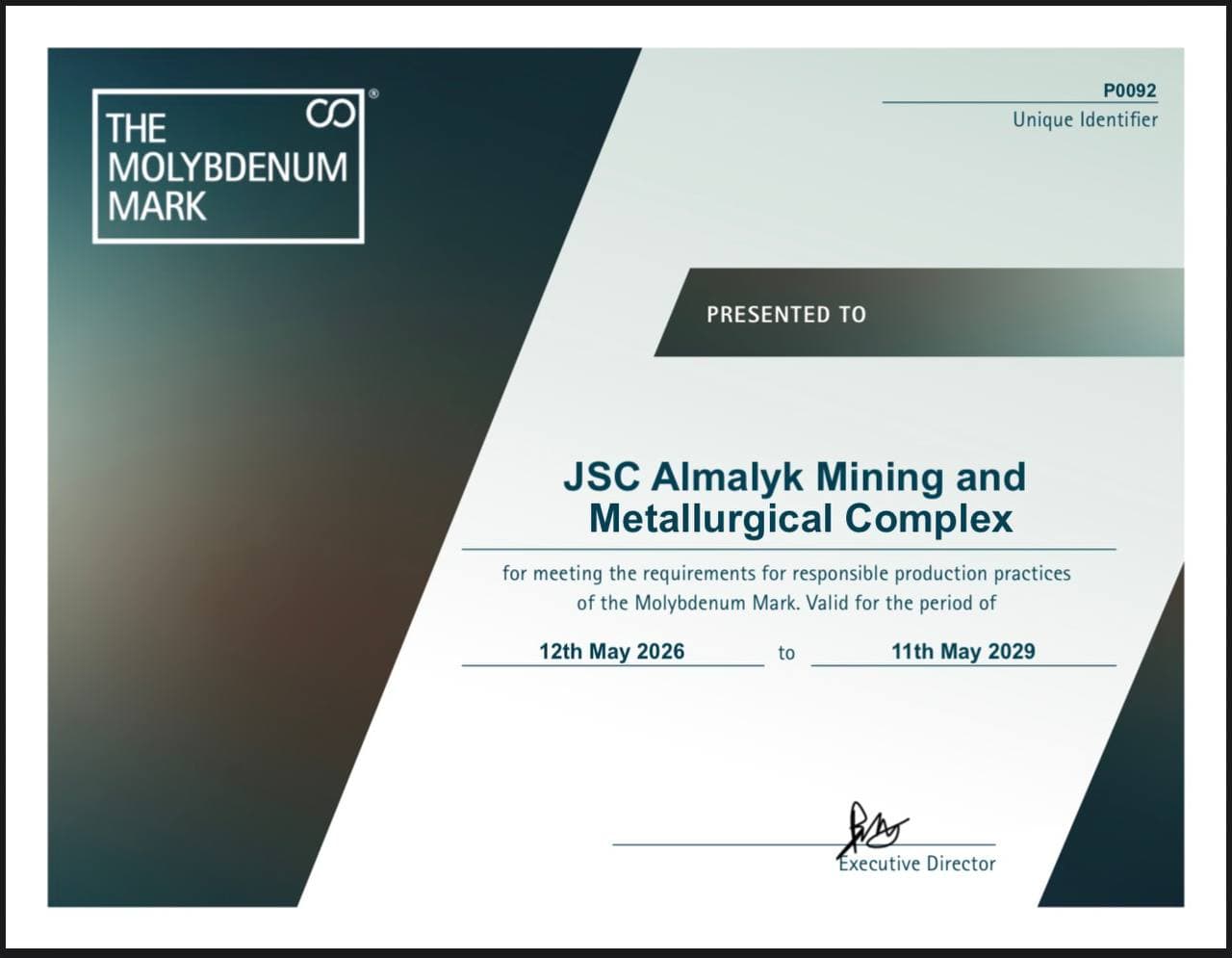 OKMK xalqaro “Copper Mark” va “Molybdenum Mark” sertifikatlarini qo‘lga kiritdi