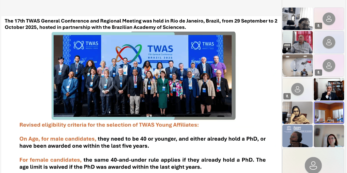 Regional Online Conference of TWAS for Central and South Asia Held