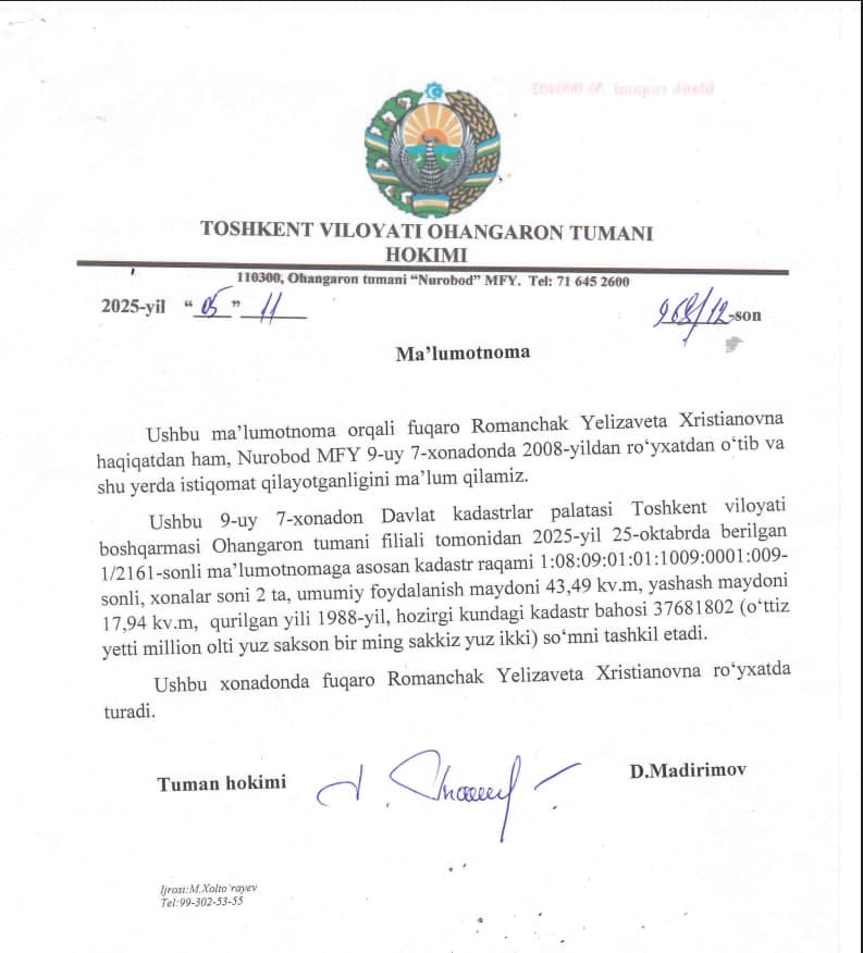 Hujjat soxtalashtirilgan