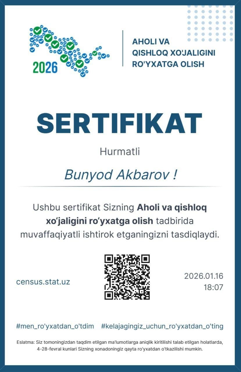 Men ro‘yxatdan o‘tdim, siz-chi?