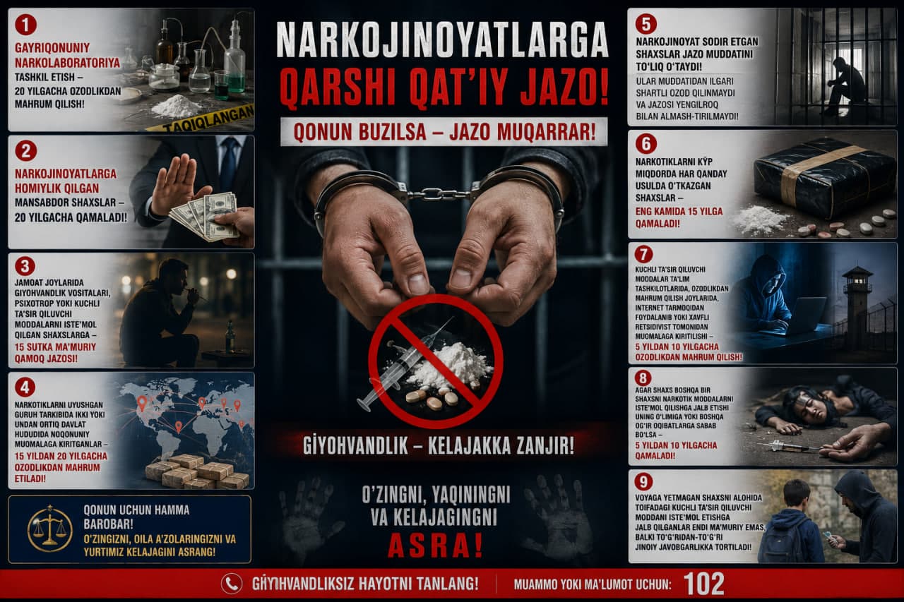Narkojinoyatlarga qarshi javobgarlik kuchaytiriladi
