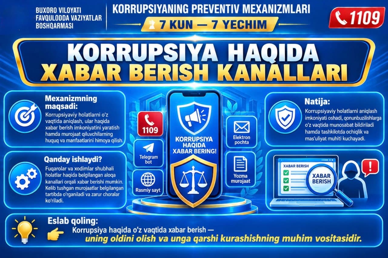 KORRUPSIYA HAQIDA XABAR BERISH KANALLARI
