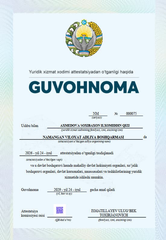 O‘z faoliyatimda malaka va tajriba muhim.