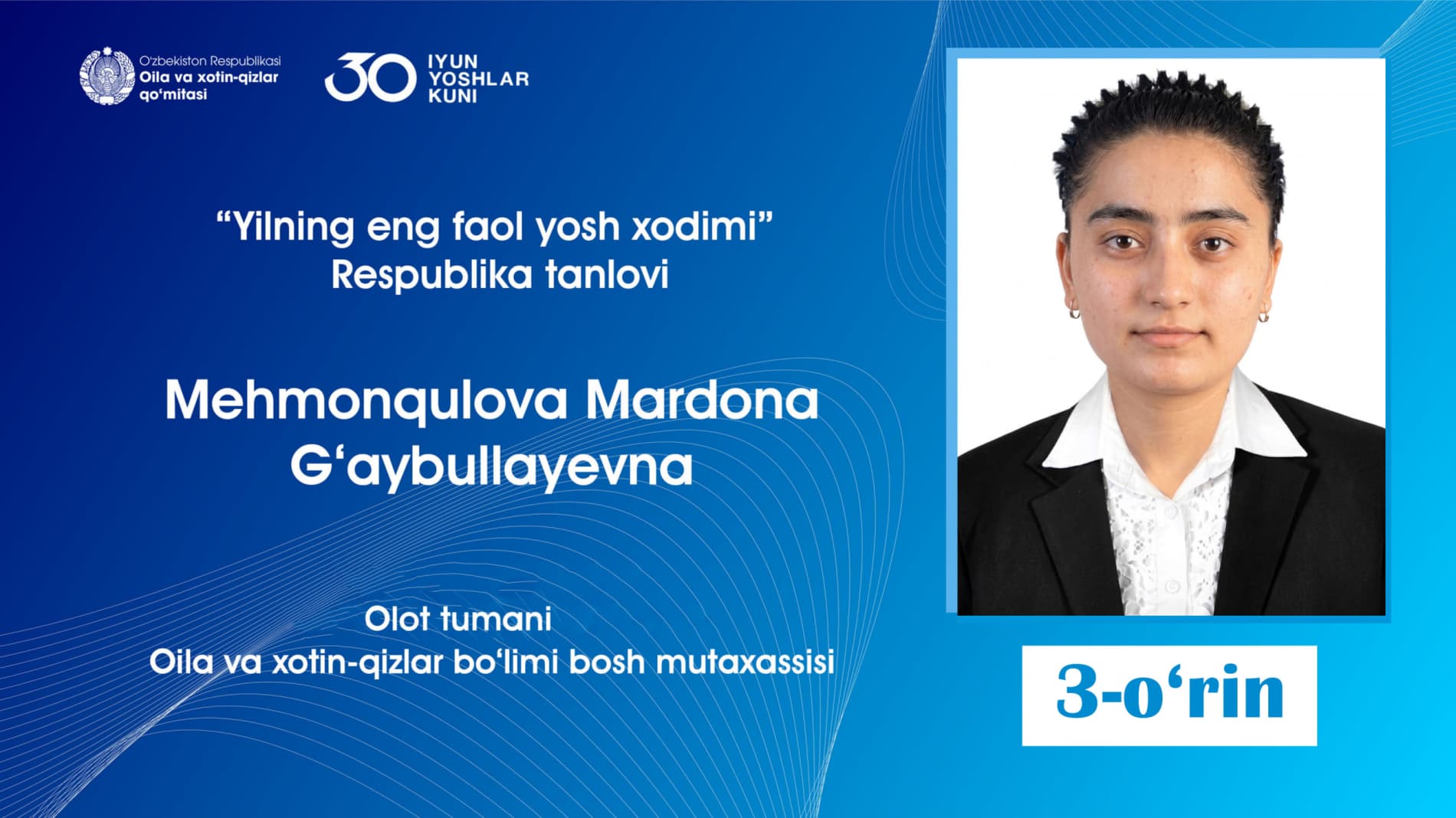 “Yilning eng faol yosh xodimi” Respublika tanlovi g‘oliblari aniqlandi