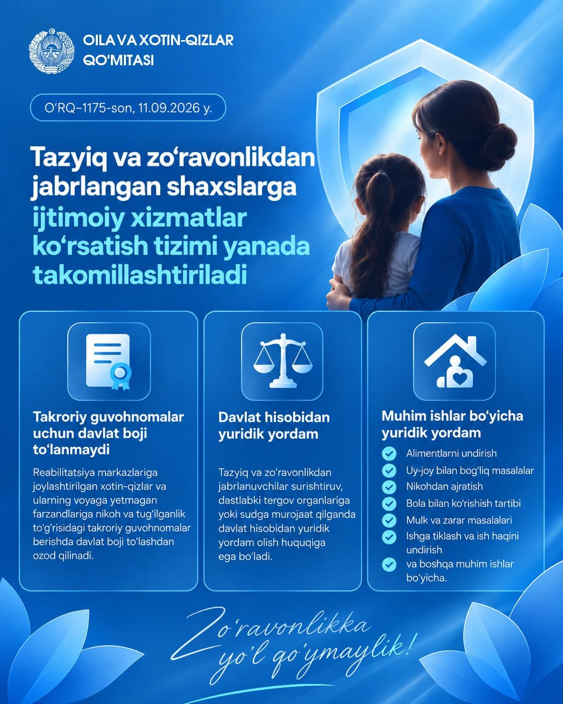 A Number of New Benefits and Free Legal Aid "at the Expense of the State" Guaranteed for Female Victims of Violence