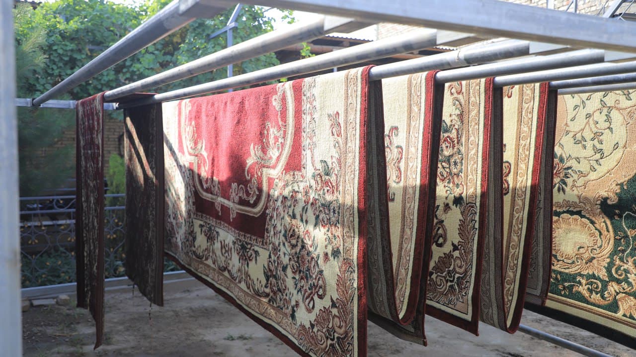 Qorakoʻl: Bekmurod Karimov bank kredit sarmoyasiga gilam yuvish liniyasini ishga tushirdi