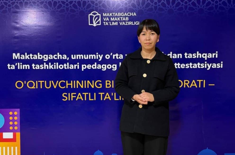Jizzaxlik yosh o‘qituvchi attestatsiyada eng yuqori — 100 ball natijaga erishdi