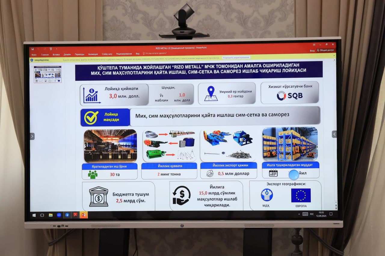 Qo‘shtepa tumanida amalga oshirilayotgan ishlab chiqarish loyihalari taqdimoti o‘tkazildi