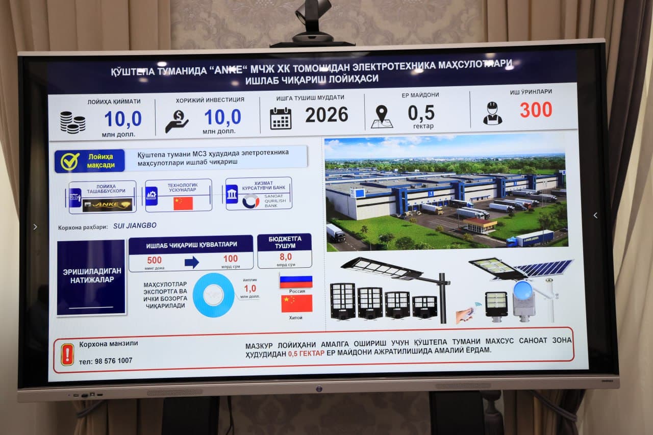 Qo‘shtepa tumanida amalga oshirilayotgan ishlab chiqarish loyihalari taqdimoti o‘tkazildi