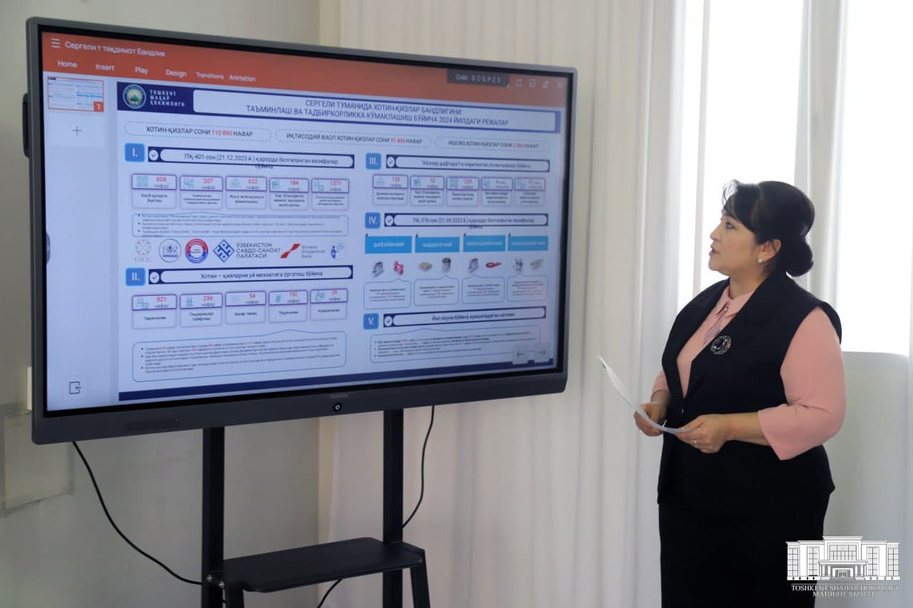 Sergeli tumanida xotin-qizlar bandligini ta’minlash, kasb-xunarga o‘qitish va tadbirkorlikni rivojlantirish borasida “Mehnatdan kelsa boylik - turmush bo‘lar chiroyli” shiori ostidagi seminar-treningi hamda “Xotin-qizlar bandligini ta’minlash va salomatli