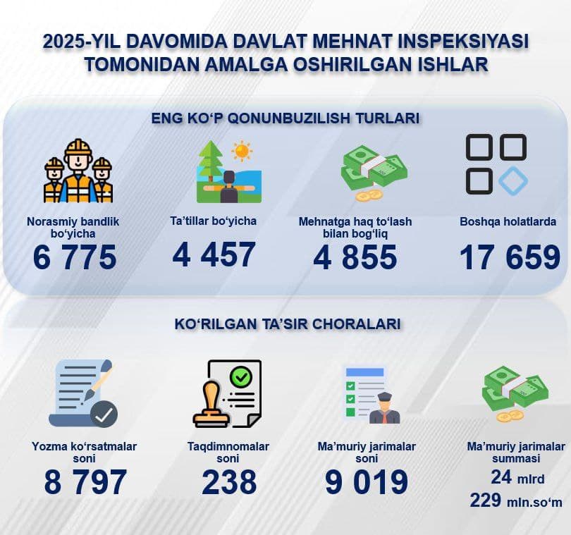 Davlat mehnat inspeksiyasi: 2025-yil yakunlari