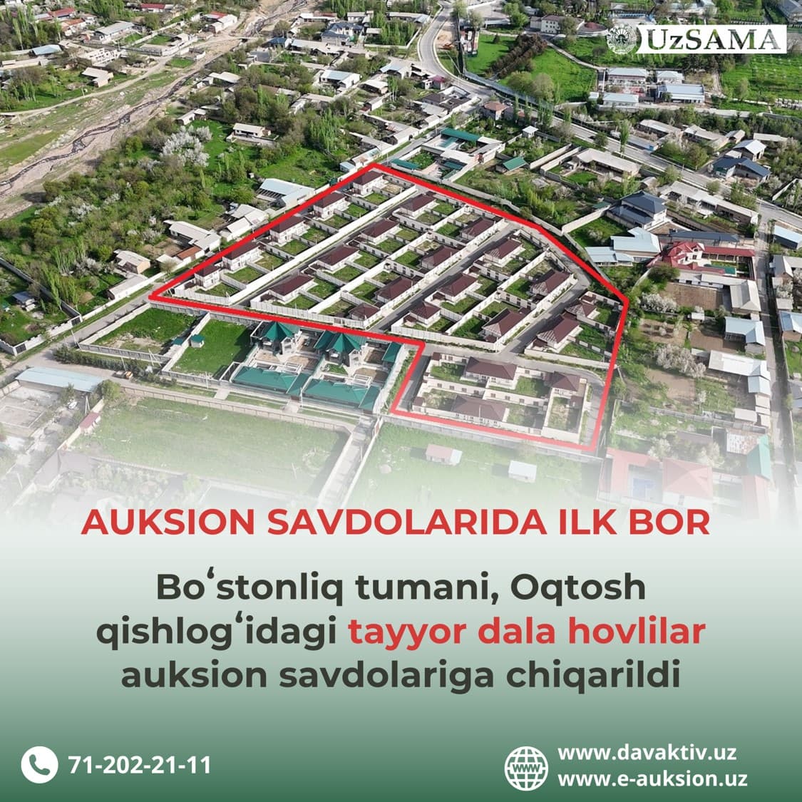 Auksion savdolarida ilk bor Boʻstonliq tumani, Oqtosh qishlogʻidagi tayyor dala hovlilar ommaviy savdolarga chiqarildi