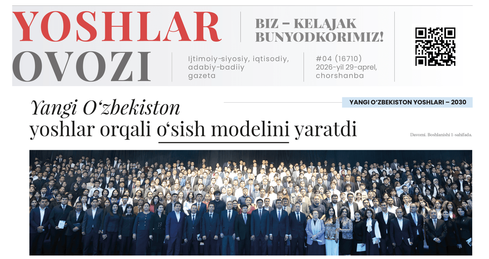 Yangi O‘zbekiston – yoshlar orqali o‘sish modelini yaratdi