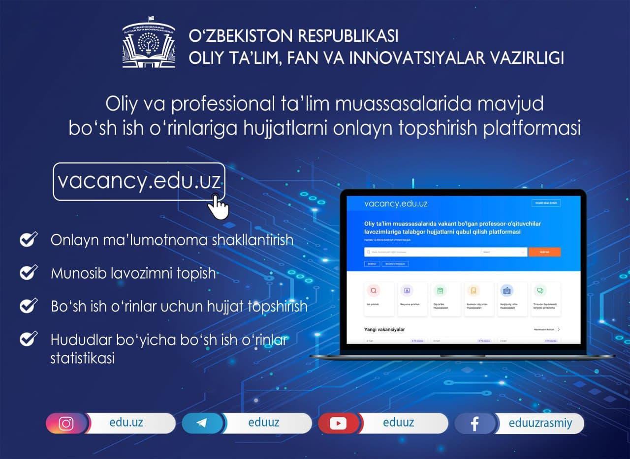 Вакант директор лавозимлари учун очиқ мустақил танлов