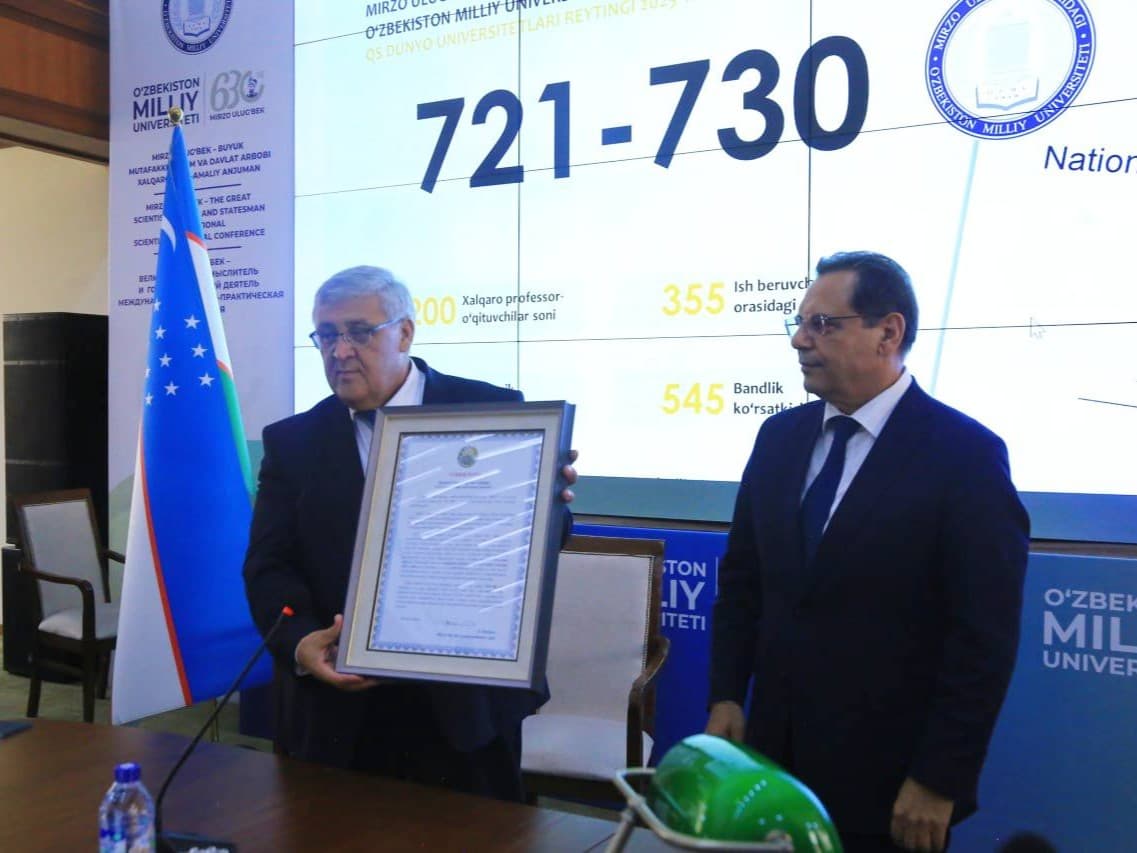 Vazir O‘zbekiston Milliy universiteti jamoasini QS reytingidagi muvaffaqiyatli natija bilan qutladi
