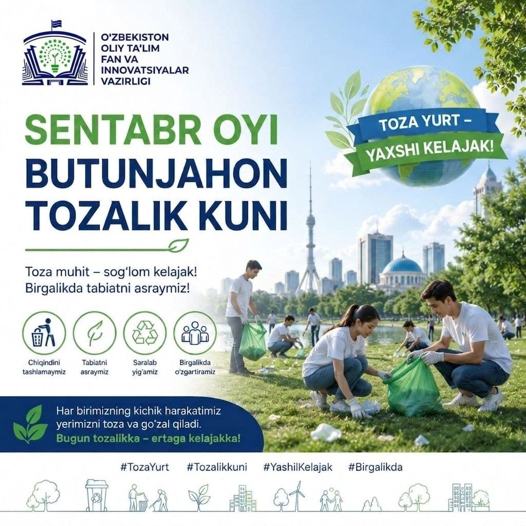 Sentyabr oyi – Butunjahon tozalik kuni!